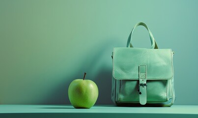 Canvas Print - Green Apple and Designer Backpack