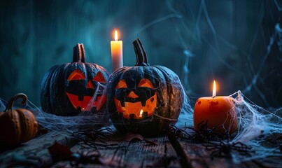 Canvas Print - Halloween: Pumpkins with carved scary faces