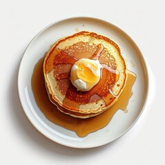 Wall Mural - araffe pancakes with syrup and eggs on a white plate