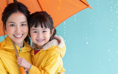 Mother and Daughter in Yellow Raincoats