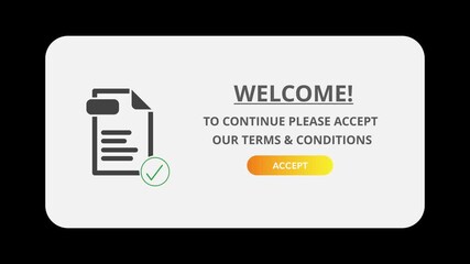 Wall Mural - animated pop up message. terms and conditions and accept button. sign up or register on a website or