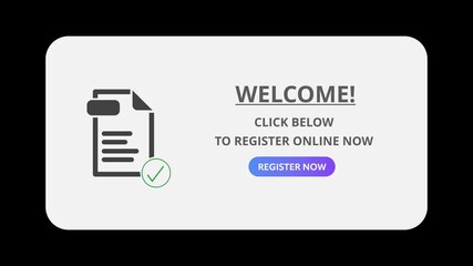 Wall Mural - animated pop up message. register online now message and register now button. sign up on a website o