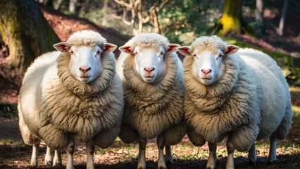 Sticker - Three sheep standing in a row with their heads turned to the side, AI