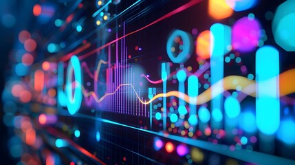Abstract Technology Background with Colorful Data and Graphs