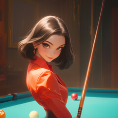 Wall Mural - Woman playing billiards