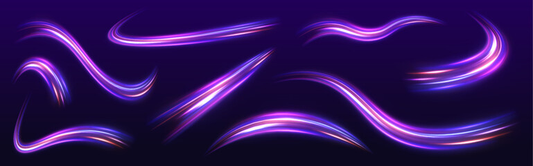 Wall Mural - a set of neon swirls with a light effect in the form of a spiral. vector abstract dynamic dark backg