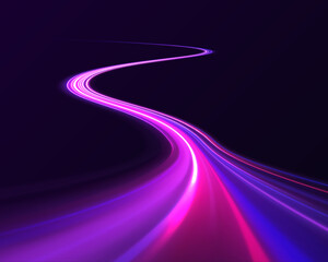 Leinwandbilder - Light trail wave, fire path trace line, car lights, optic fiber and incandescence curve twirl. High speed road in night time abstraction. Sport car is made of polygons, lines and connected dots.	