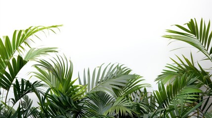 lush tropical palm fronds creating a natural border against a crisp white background