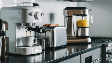 Canvas Print - A coffee maker and blender on a counter top next to each other, AI