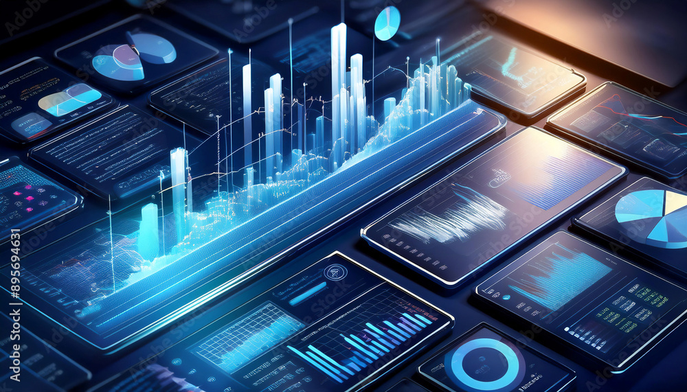 Data analytics, featuring elements like charts, graphs, and data ...