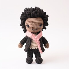 Wall Mural - A cute, crocheted doll with a pink scarf