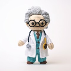 Wall Mural - A cute yarn doll dressed as a doctor, complete with a stethoscope and a warm smile