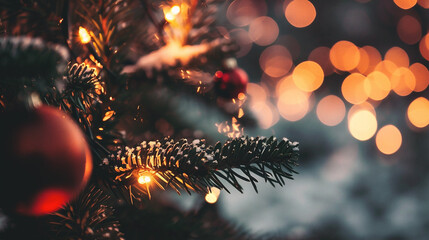 Wall Mural - christmas tree with ornaments on blurred bokeh background