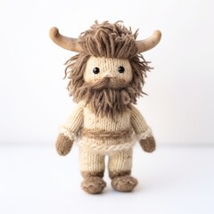 Wall Mural - A charming Satyr doll, crafted from yarn wool, stands against a white background