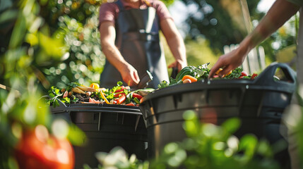 Close-up of farmers hands picking fresh vegetables in baskets in garden