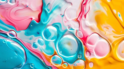 Wall Mural - A colorful painting with many small bubbles of different colors. The painting has a vibrant and lively mood, with the colors blending together to create a sense of movement and energy