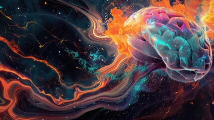 surreal brain explosion artwork vibrant neurons firing cascading knowledge fragments swirling creativity mindexpanding visuals