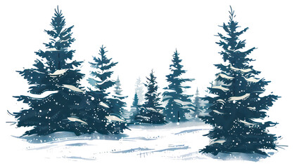 Canvas Print - PNG  Snowy evergreen forest illustration