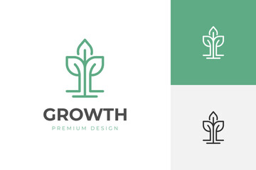 Wall Mural - growing plant logo icon design with line leaf graphic element symbol for agriculture, farm, plant grow vector logo template