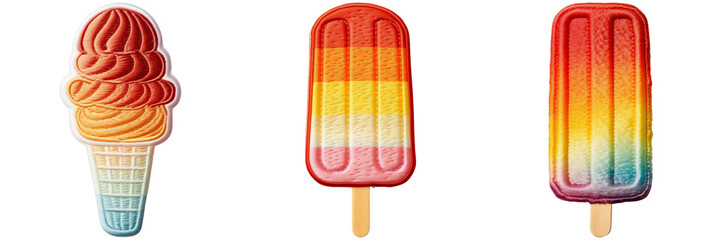 set of ice cream and popsicle patches isolated on transparent background png