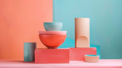 Wall Mural - Abstract Composition of Stacked Bowls