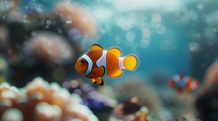 Wall Mural - Clownfish Swimming in a Reef Tank