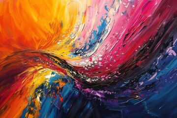 Fototapete - This vibrant abstract image showcases a dynamic vortex of colors, expressing intense movement and emotion. The bold, energetic swirls signify creativity and artistic passion.