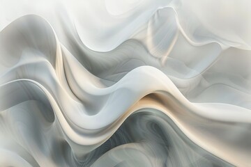 Poster - This image depicts soft, flowing waves in shades of white and grey, creating a soothing, peaceful abstract design that emphasizes gentle movement and delicate shading.
