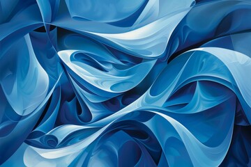 Fototapete - This image features dynamic and artistic waves in various shades of blue and white, creating an energetic and visually stimulating abstract design, embodying motion and creativity.
