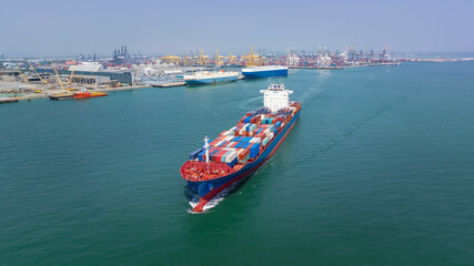 Wall Mural - logistic cargo container ship sailing in sea import export goods and distributing products to dealer and consumers across worldwide, by container ship Transport business service