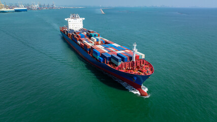 Wall Mural - logistic cargo container ship sailing in sea import export goods and distributing products to dealer and consumers across worldwide, by container ship Transport business service