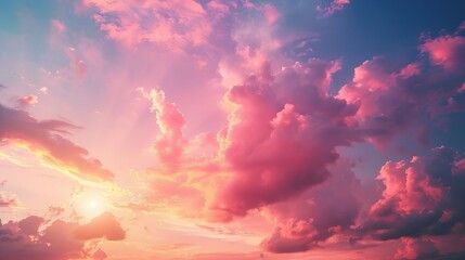 Sticker - An exotic sunset with soft pink clouds in pastel tones, creating a scenic image of a textured sky. 