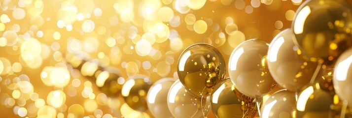 Poster - Golden Christmas Baubles with Festive Sparkle - A close-up of a string of golden and cream Christmas baubles, reflecting a warm, festive glow. The image evokes celebration, joy, and the spirit of the 