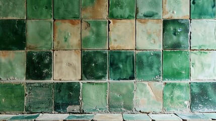 Poster - Vintage green ceramic tiles to decorate the kitchen or bathroom.