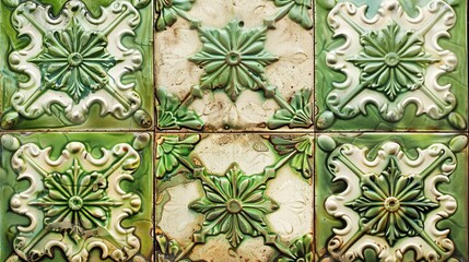 Poster - Vintage green ceramic tiles to decorate the kitchen or bathroom.