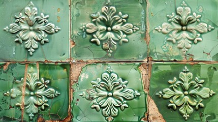 Canvas Print - Old green vintage ceramic tile background