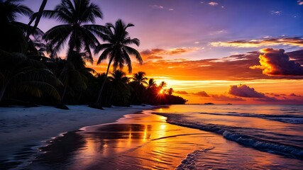 Wall Mural - Stunning Sunset Over Serene Beach