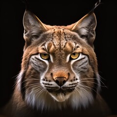 Wall Mural - iberian lynx cat looking on black background