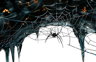 Wall Mural - black spider and torn web. scary spiderweb of halloween symbol