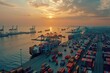 © Igor - Aerial view of a cargo sea port loading freight containers and ships. Delivery and commercial shipping