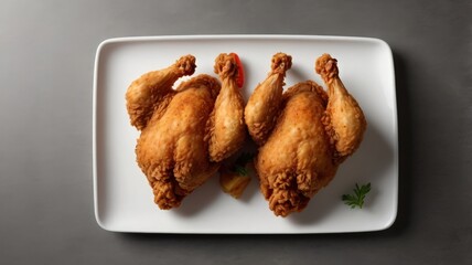 Two Fried Chickens on a White Plate.