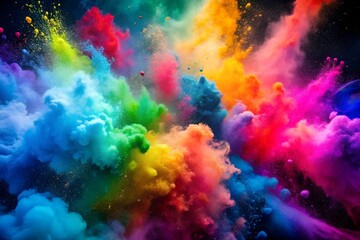 Color powder splash rainbow background paint holi smoke colour abstract. Powder color splash explosion dust ink burst splatter white texture isolated black spray party blue wallpaper cloud pink stain