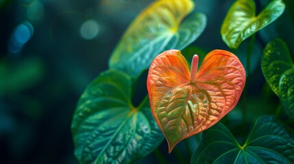 Detailed view of a rare Anthurium with its ruffled leaves