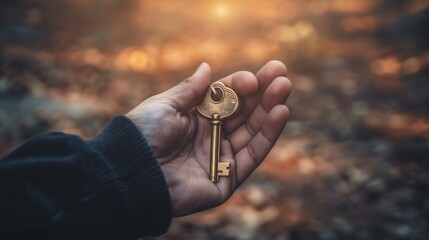 Hand turning key to success, motivational background