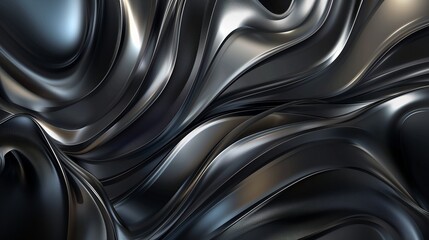 Wall Mural - An abstract background with dark gray, silver, and metallic tones, featuring curved lines.