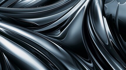 Wall Mural - An abstract background with dark gray, silver, and metallic tones, featuring curved lines.