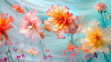 Wall Mural - Abstract Close-up of Delicate Colorful Flowers Against Breezy Background