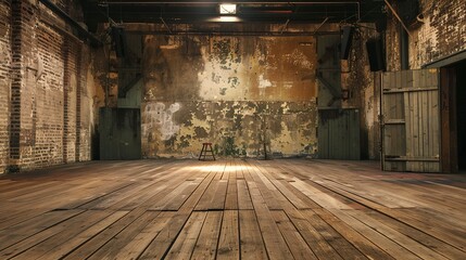 Canvas Print - Empty floor stage deterioration architecture weathered.