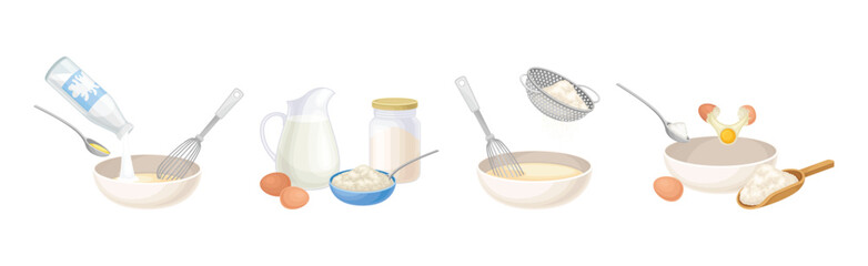 Poster - Tasty Pancake Cooking Process with Utensil Vector Set