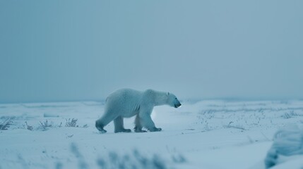 majestic male polar bear strolling through the snowy arctic tundra